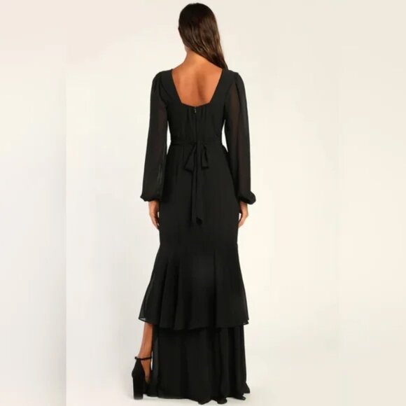 Lulu's Tier Elegance Black Long Sleeve Tiered Maxi Dress - Picture 2 of 4